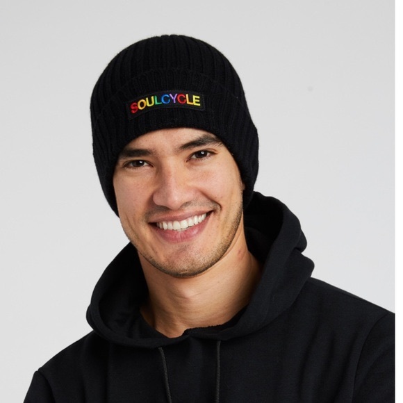 NWT SoulCycle Cashmere Rainbow Patch Beanie Hat - Picture 4 of 4